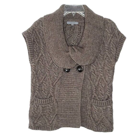 Classiques Entier Wool Cable Knit Sweater Vest S Brown Gray Bib Shawl Collar - Picture 1 of 5